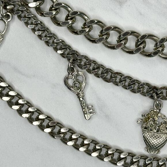 Chunky Draped Charm Chain Belt Silver Tone Y2K Festival One Size ✨ - Picture 4 of 16